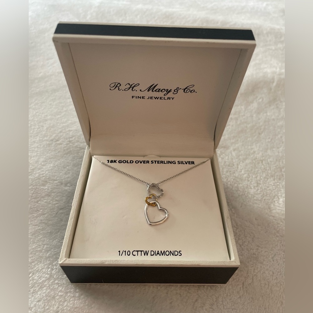 6. Rosebud Macy’s Fine Jewelry heart 18k /silver diamond necklace